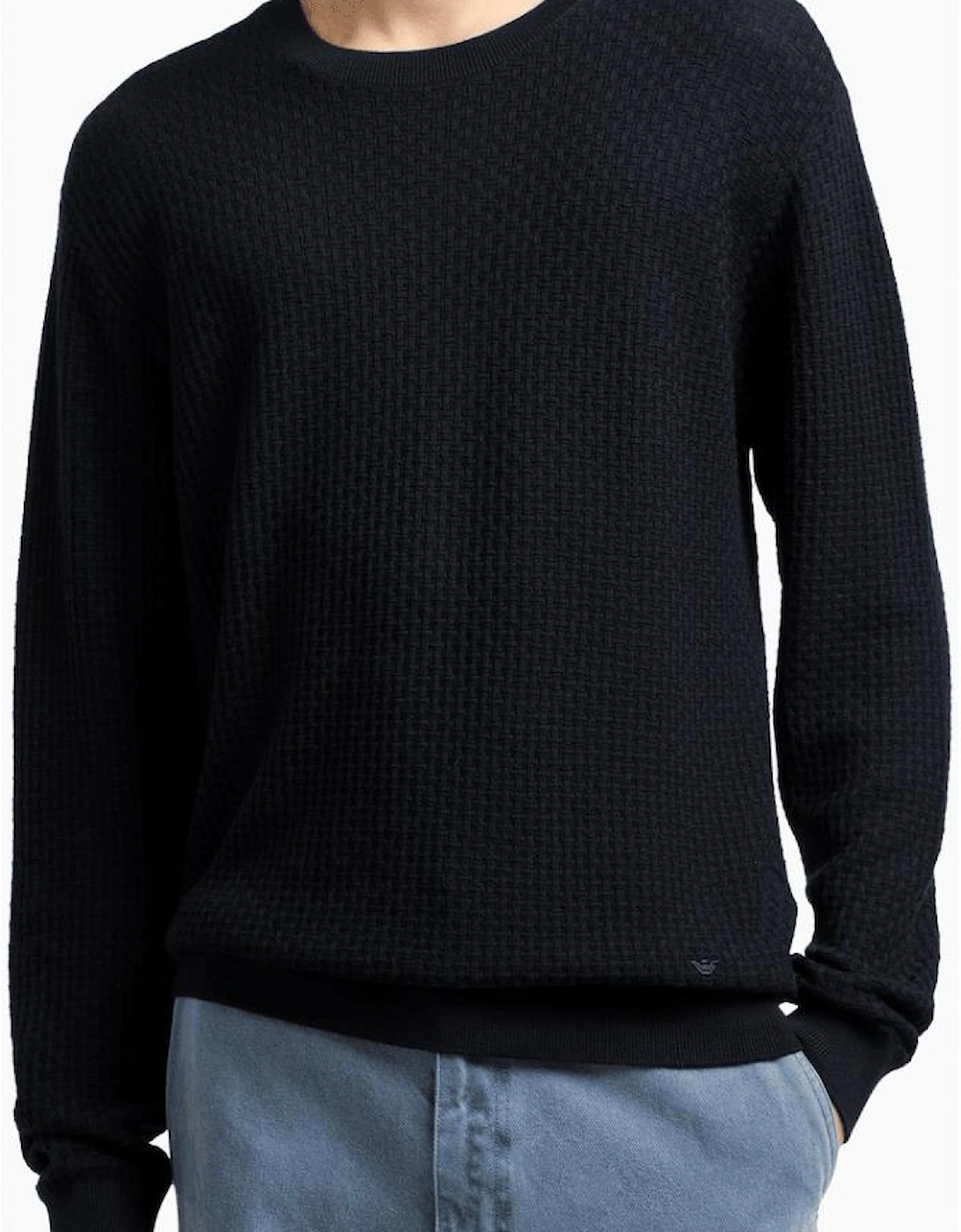 Embossed Pattern Navy Knitted Jumper