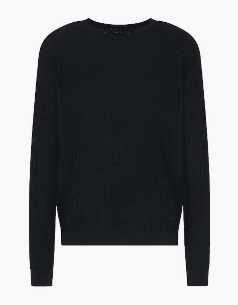Embossed Pattern Navy Knitted Jumper