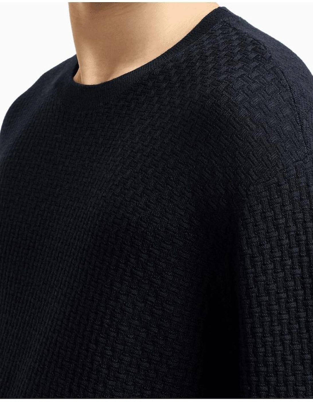 Embossed Pattern Navy Knitted Jumper