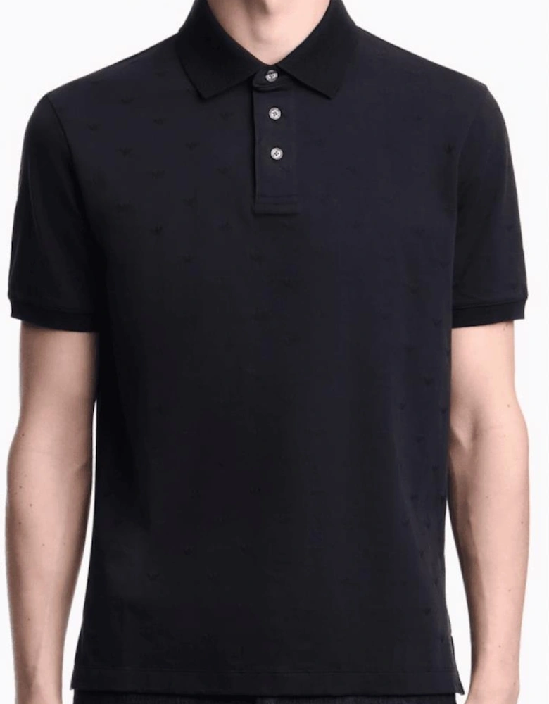 Micro Eagle All Over Slim Fit Navy Polo Shirt