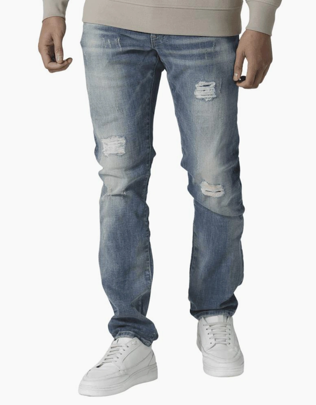 TODD 1034 Distressed Slim Fit Stonewash Blue Jeans