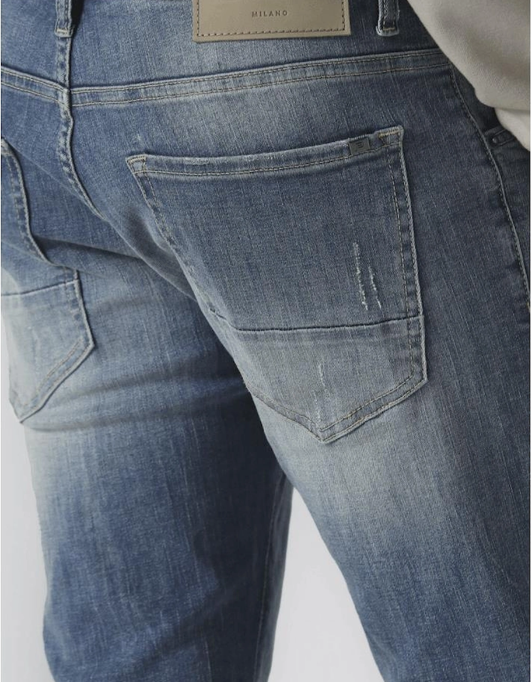 TODD 1034 Distressed Slim Fit Stonewash Blue Jeans