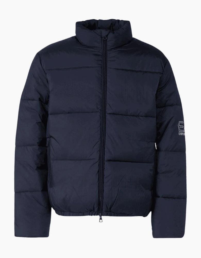 Funnel Neck Blue Puffer Jacket