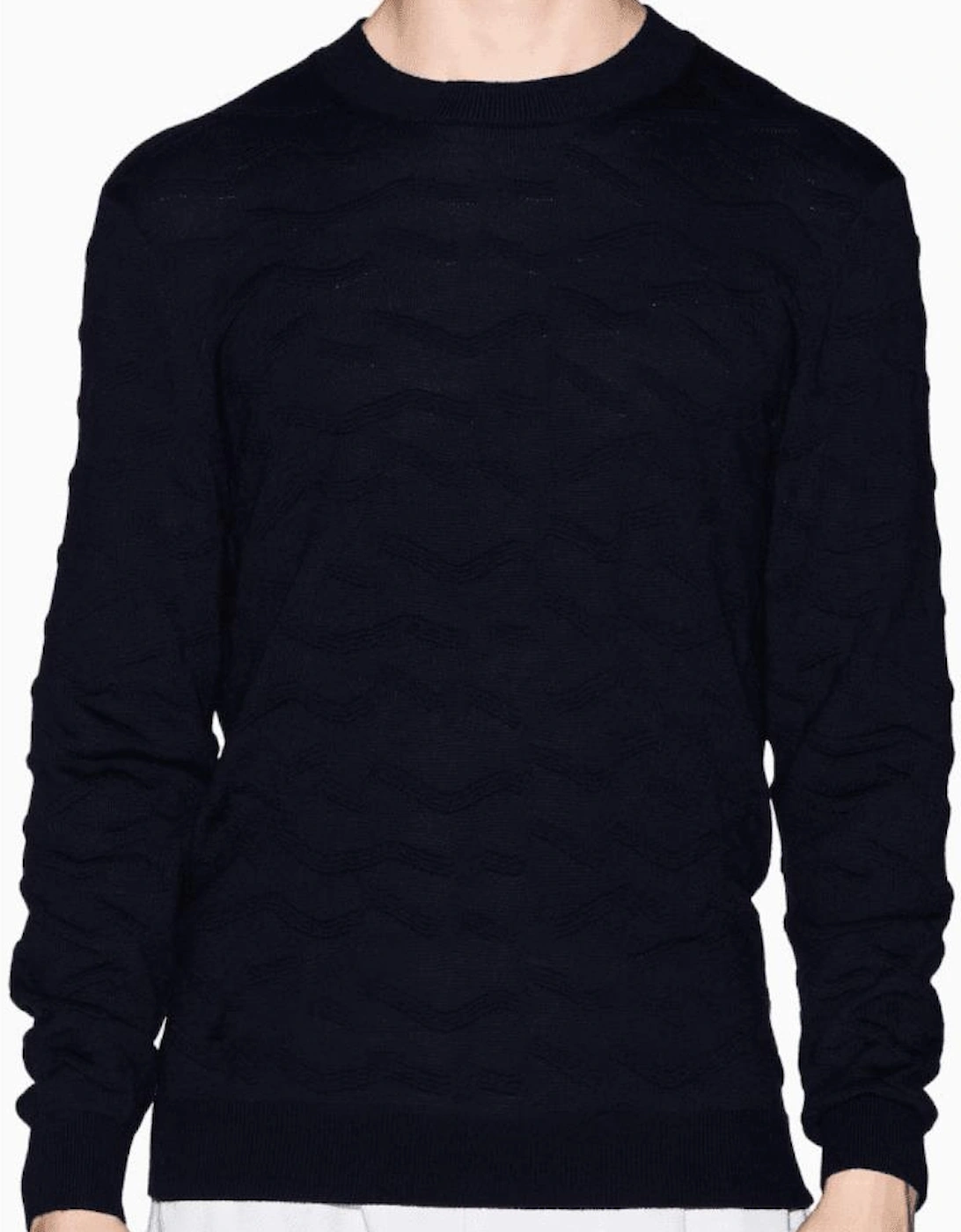 Wave Texture Navy Knitwear Sweater