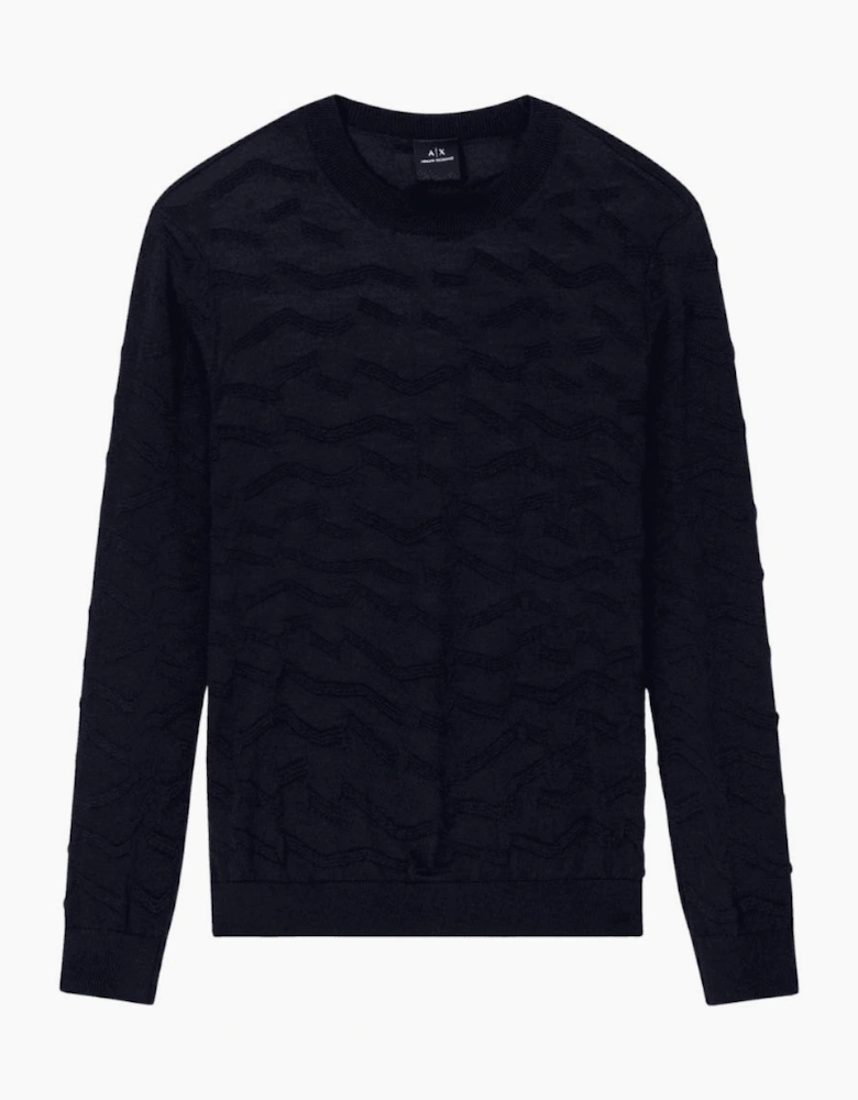 Wave Texture Navy Knitwear Sweater