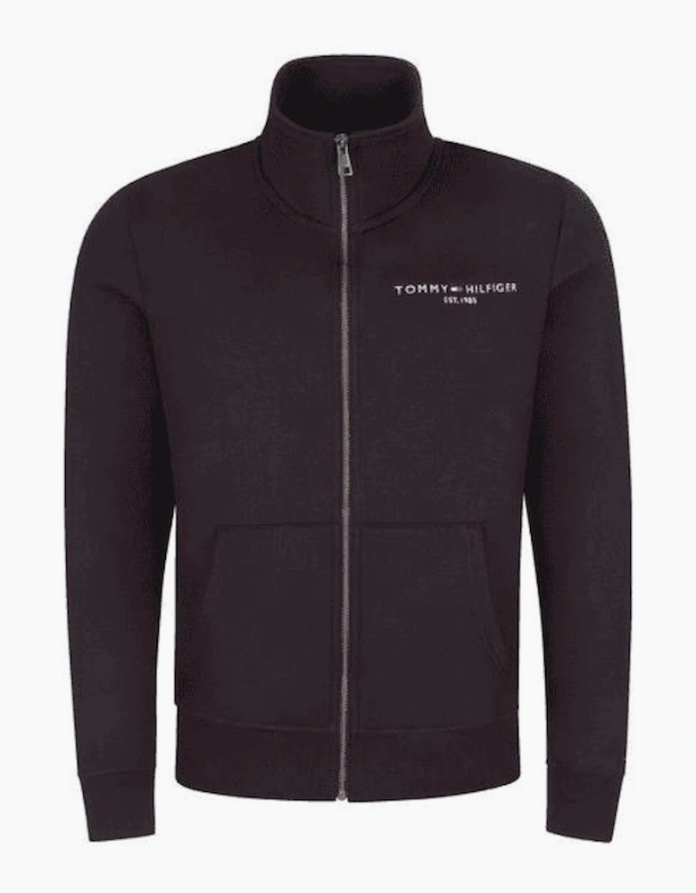 Cotton Zip-Up Funnel Neck Black Sweatshirt