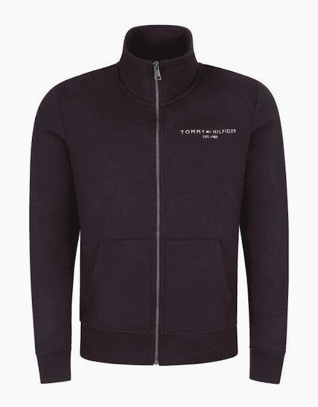 Cotton Zip-Up Funnel Neck Black Sweatshirt