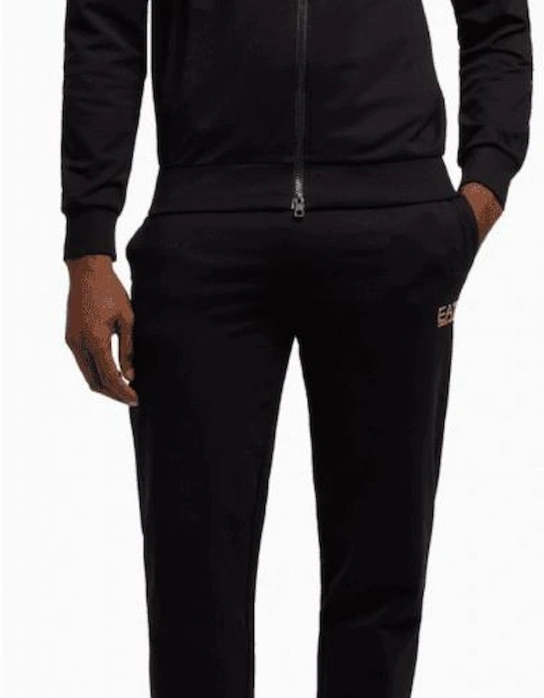 Zip Up Funnel Neck Black/White Cotton Tracksuit
