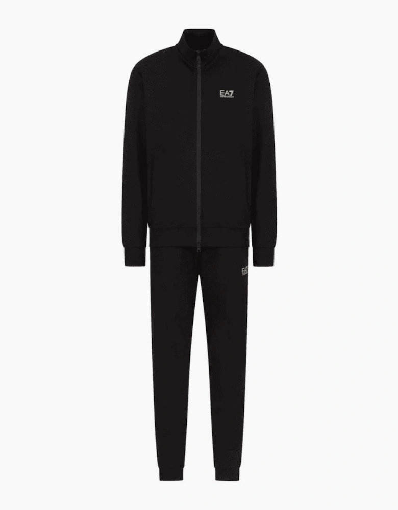 Zip Up Funnel Neck Black/White Cotton Tracksuit