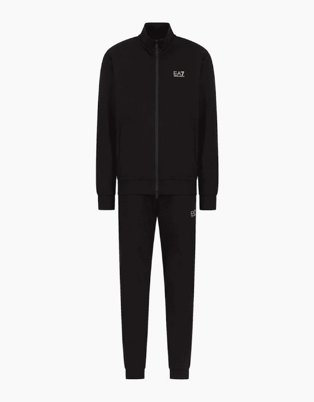 EA7 Men's Zip Up Funnel Neck Black/White Cotton Tracksuit - Size, Regular/36