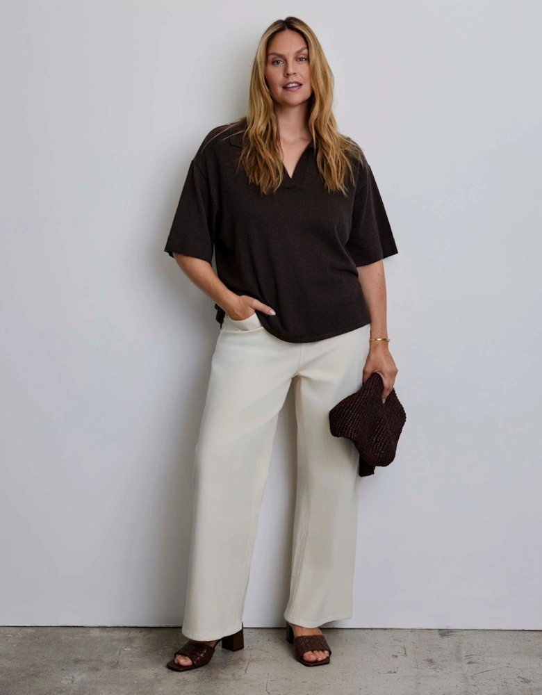 Brown Polo Neck Short Sleeve Jumper