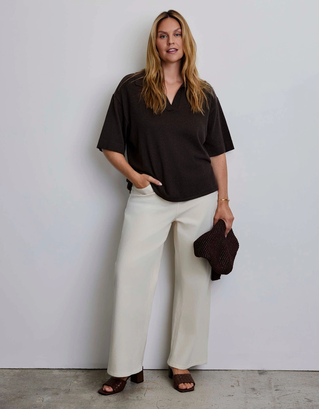Brown Polo Neck Short Sleeve Jumper