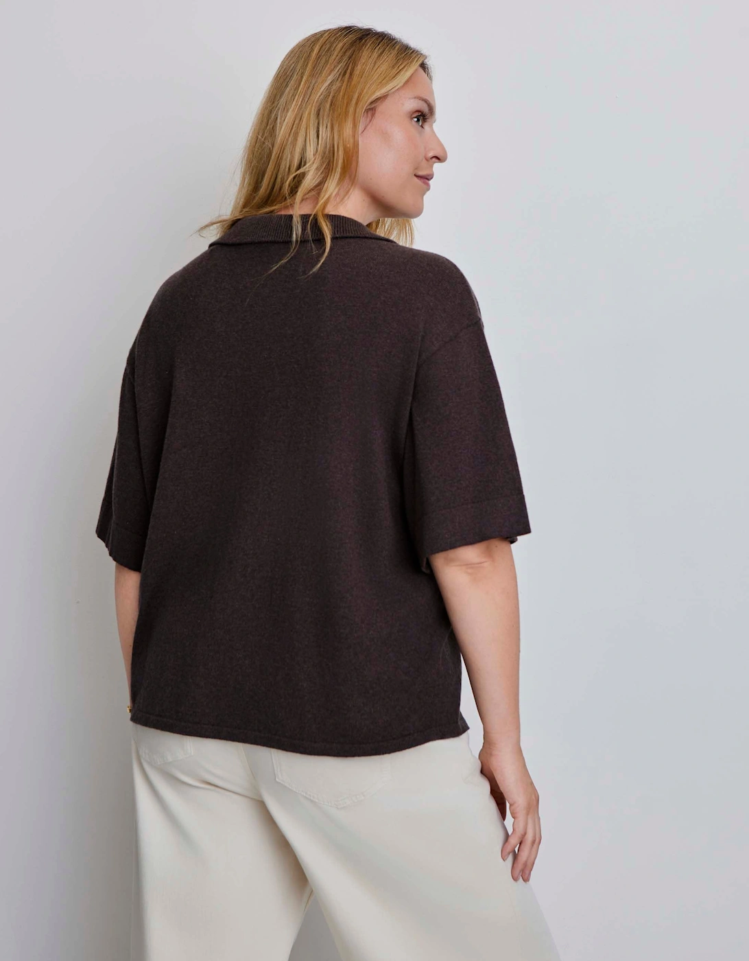 Brown Polo Neck Short Sleeve Jumper