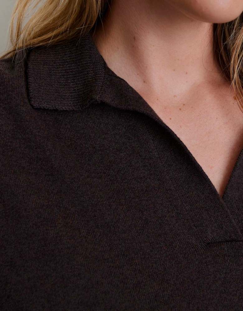 Brown Polo Neck Short Sleeve Jumper