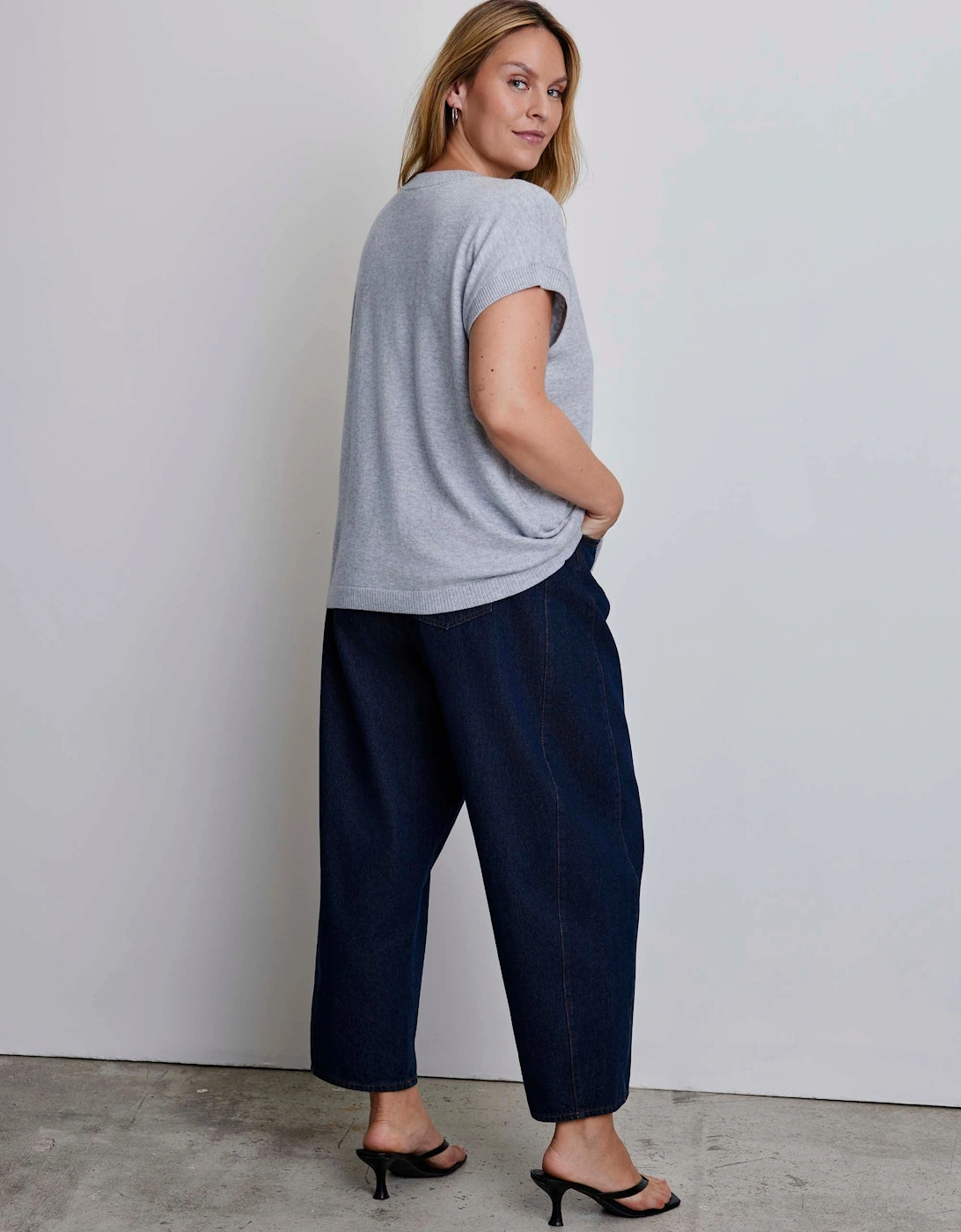 Grey Wool Blend Relaxed V-Neck Top