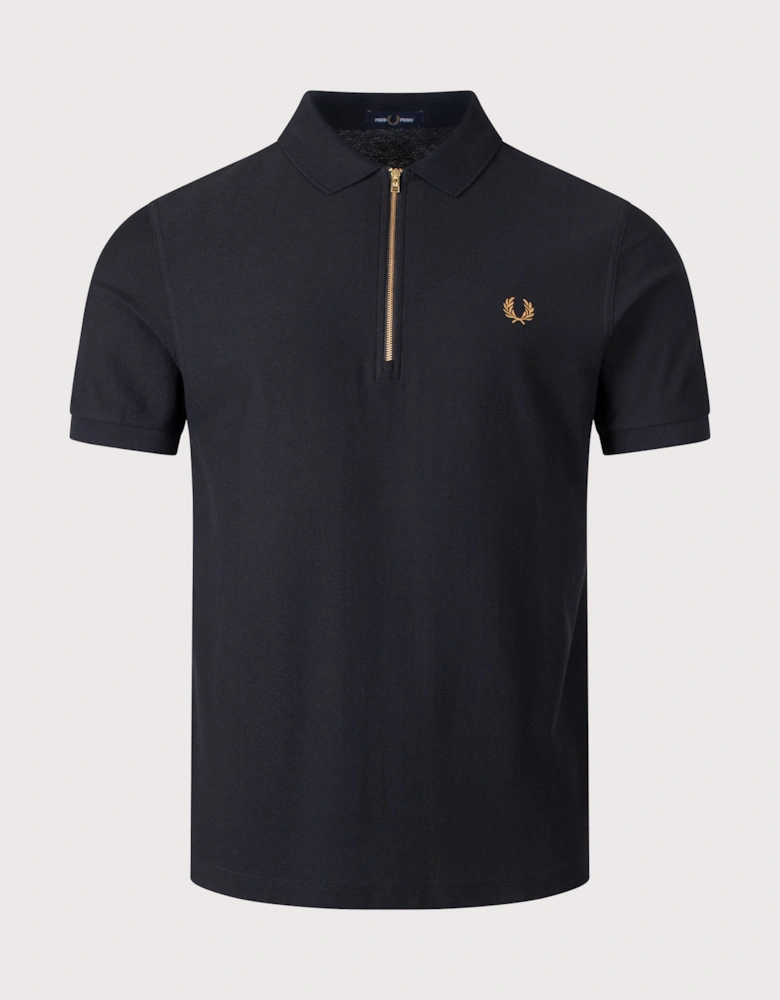 Regular Fit Zip Neck Tipped Tape Polo Shirt