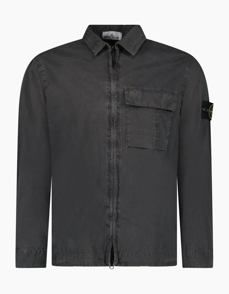 Stone Island Brushed Organic Cotton Canvas ‘OLD’ Effect Overshirt in Charcoal Grey