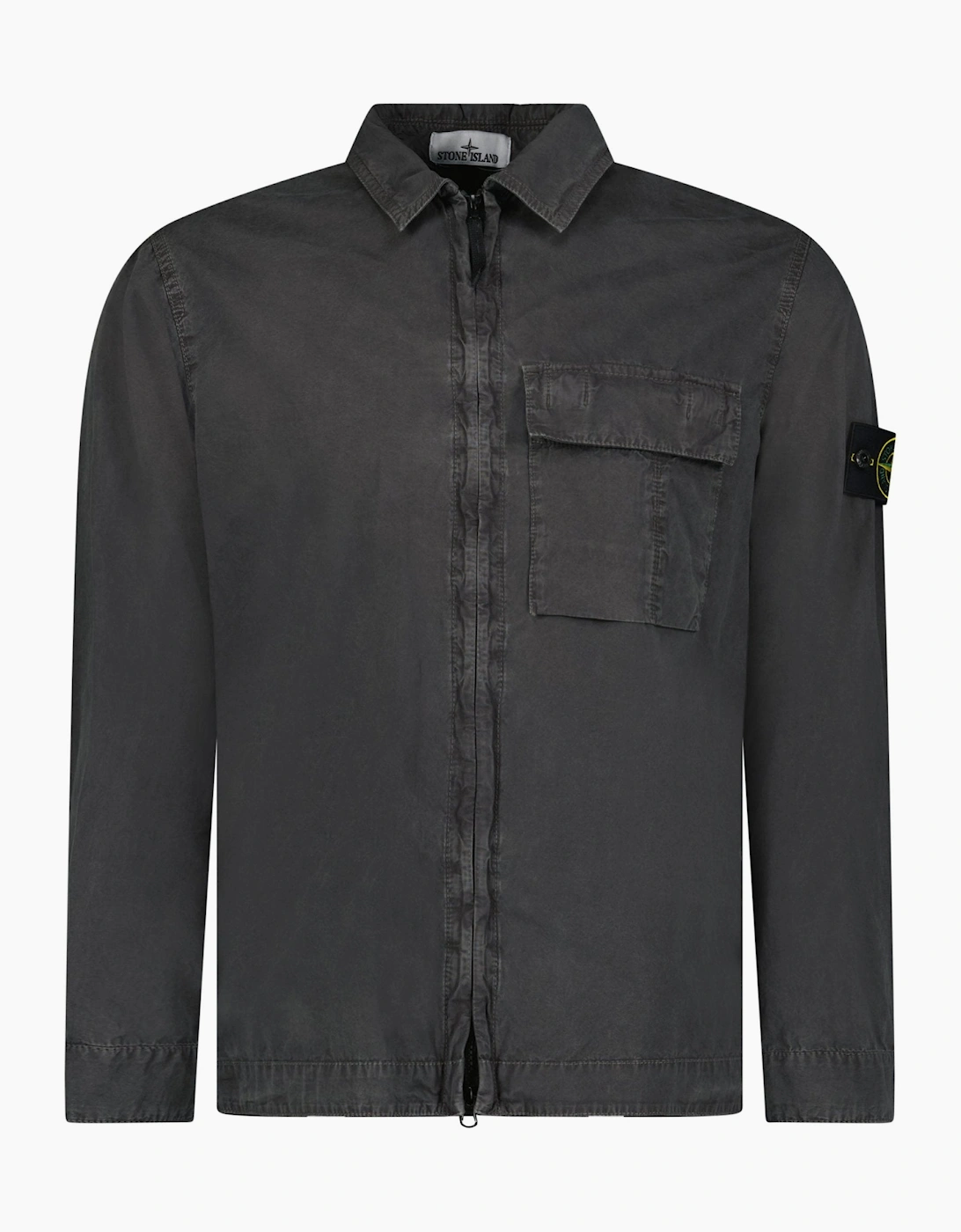 Stone Island Brushed Organic Cotton Canvas ‘OLD’ Effect Overshirt in Charcoal Grey