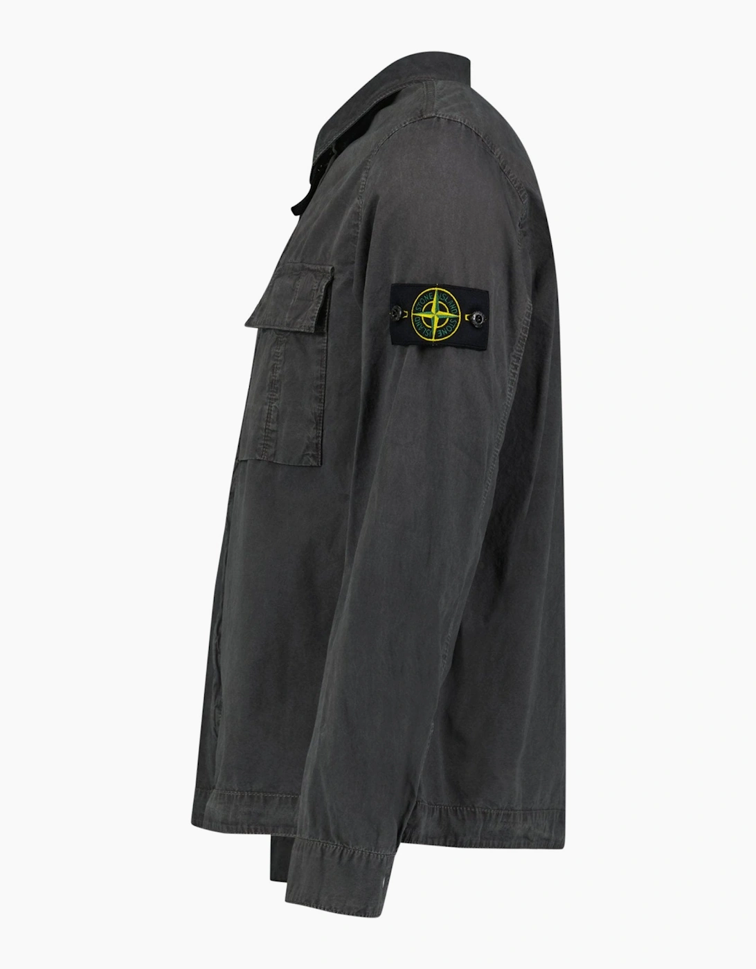 Stone Island Brushed Organic Cotton Canvas ‘OLD’ Effect Overshirt in Charcoal Grey