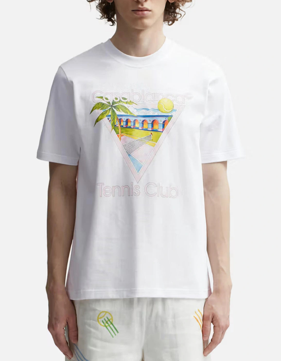 CASABLANCA TENNIS CLUB ICON TEE WHITE PINK
