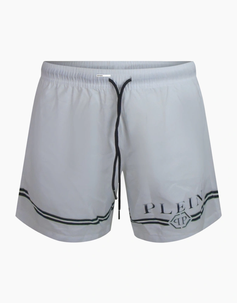 Philipp Plein Striped Design White Beach Shorts