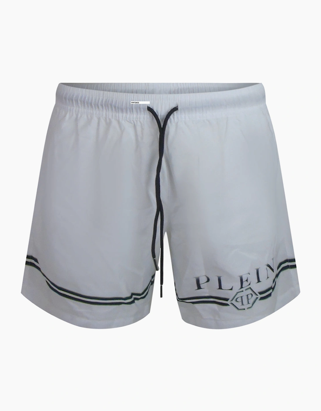 Philipp Plein Striped Design White Beach Shorts