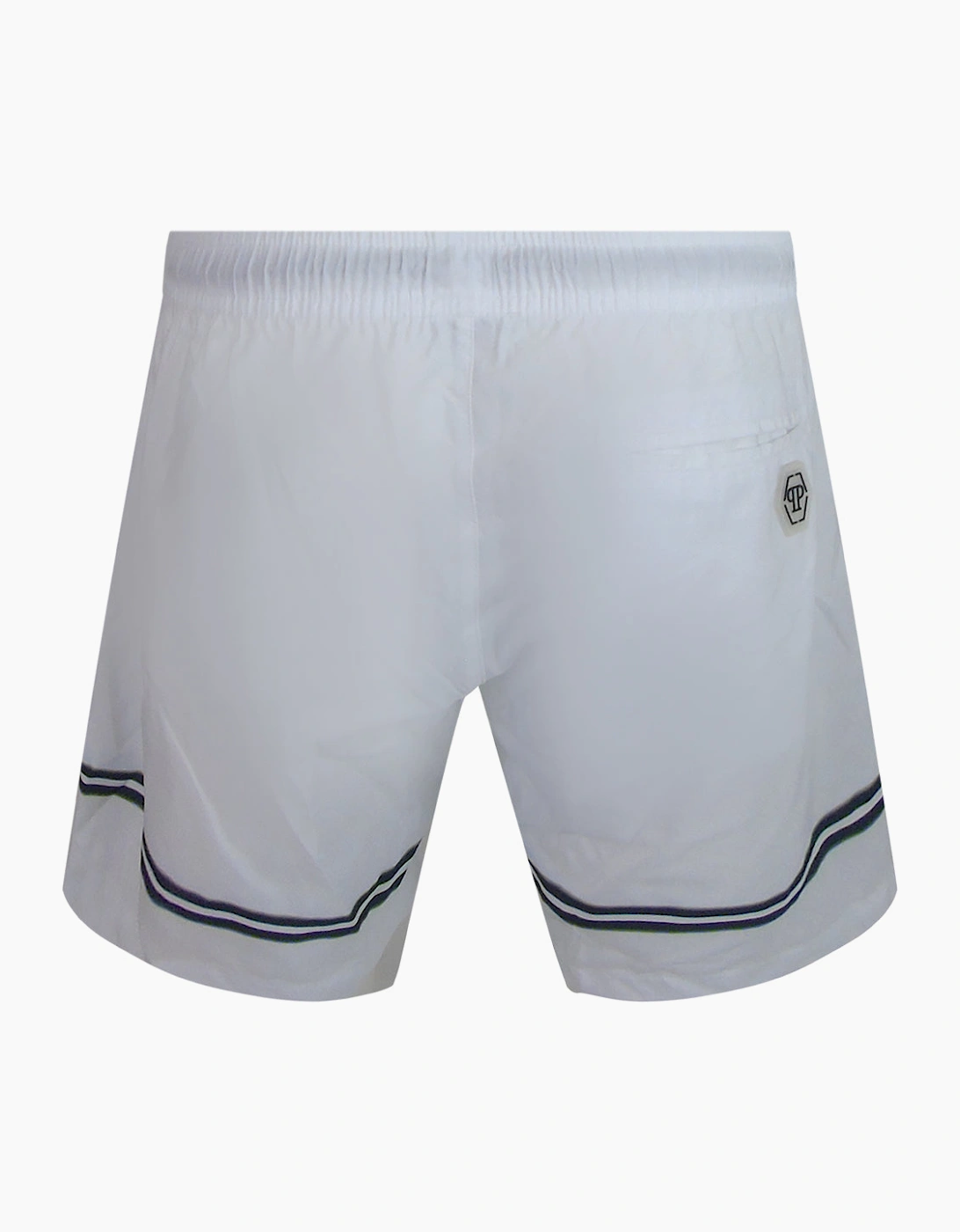 Philipp Plein Striped Design White Beach Shorts
