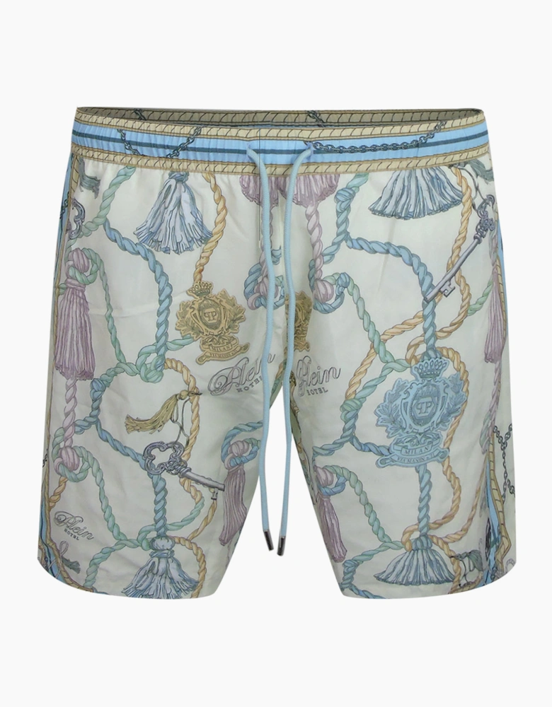 Philipp Plein Tassels Design Long White Beach Shorts