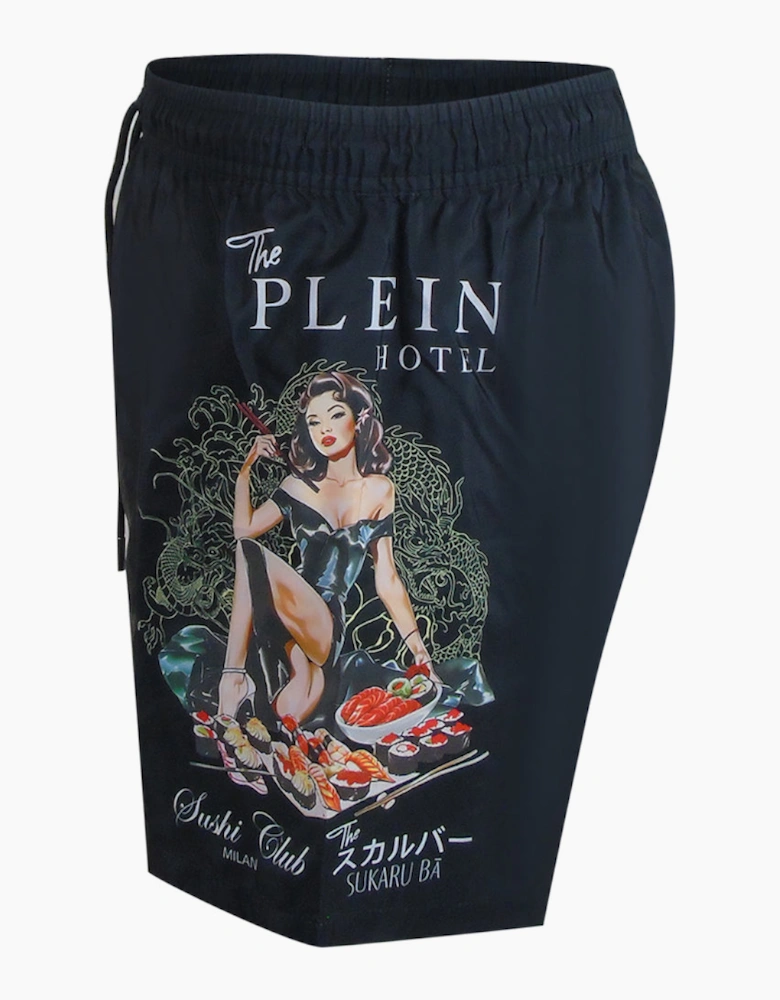Philipp Plein Pin Up Logo Black Beach Shorts