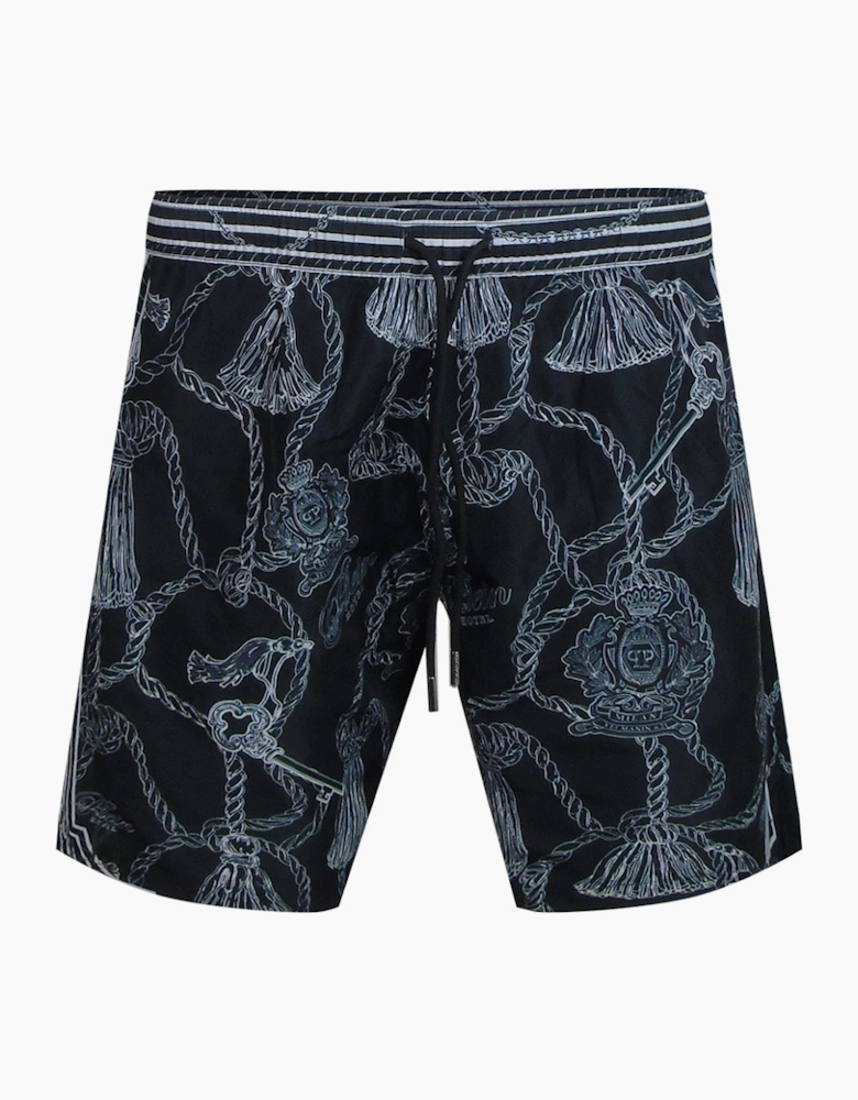 Philipp Plein Tassels Design Long Black Beach Shorts