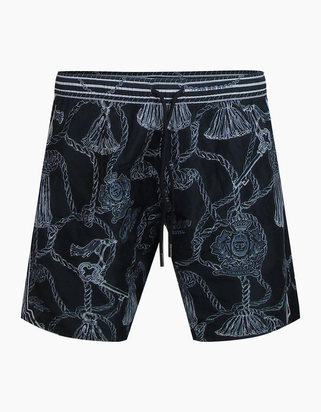 Philipp Plein Tassels Design Long Black Beach Shorts