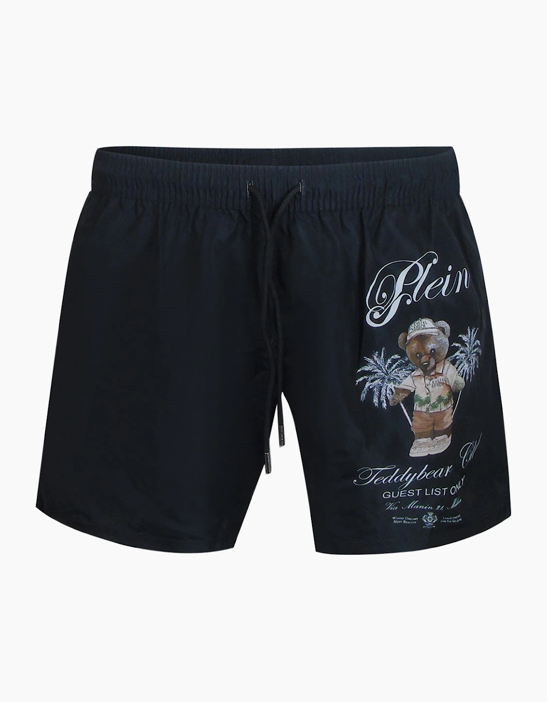 Philipp Plein Teddy Bear Club Logo Black Beach Shorts