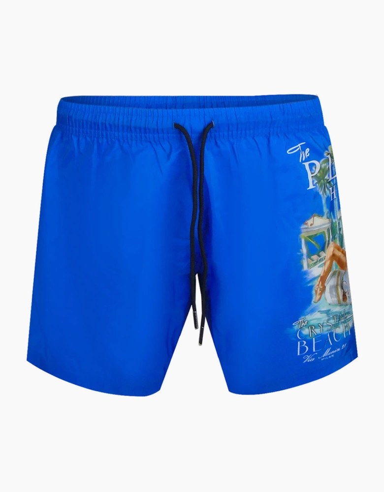 Philipp Plein Pin Up Logo Dark Blue Beach Shorts