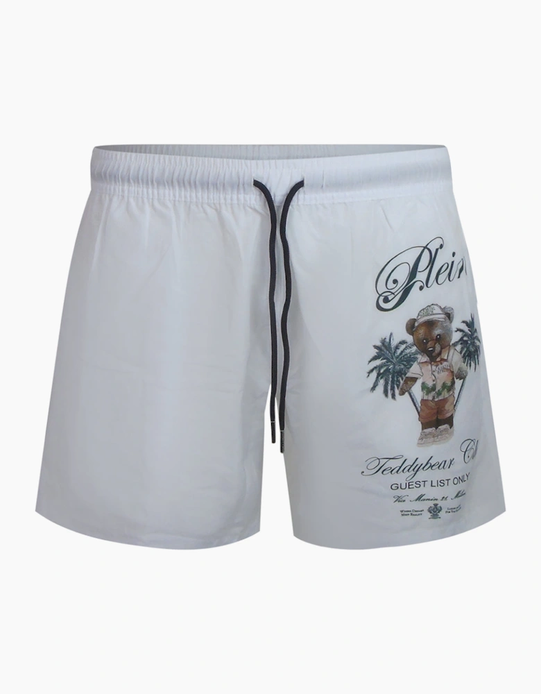 Philipp Plein Teddy Bear Club Logo White Beach Shorts