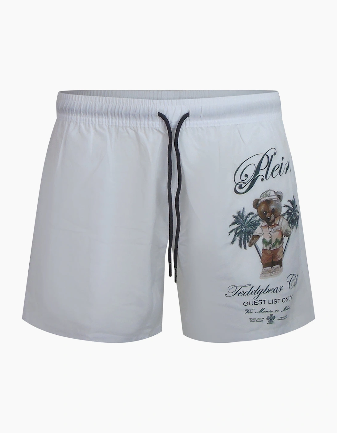 Philipp Plein Men's Philipp Plein Teddy Bear Club Logo White Beach Shorts