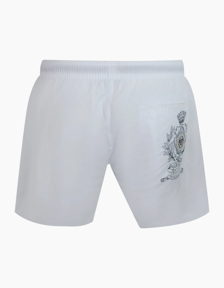Philipp Plein Teddy Bear Club Logo White Beach Shorts
