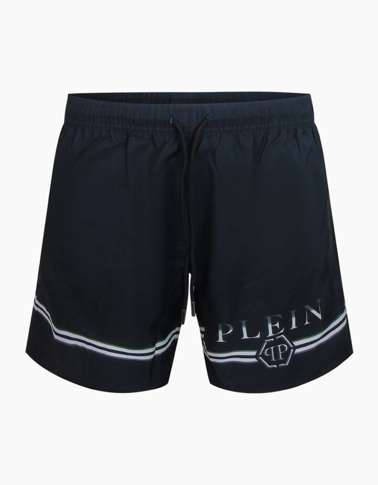 Philipp Plein Striped Design Black Beach Shorts