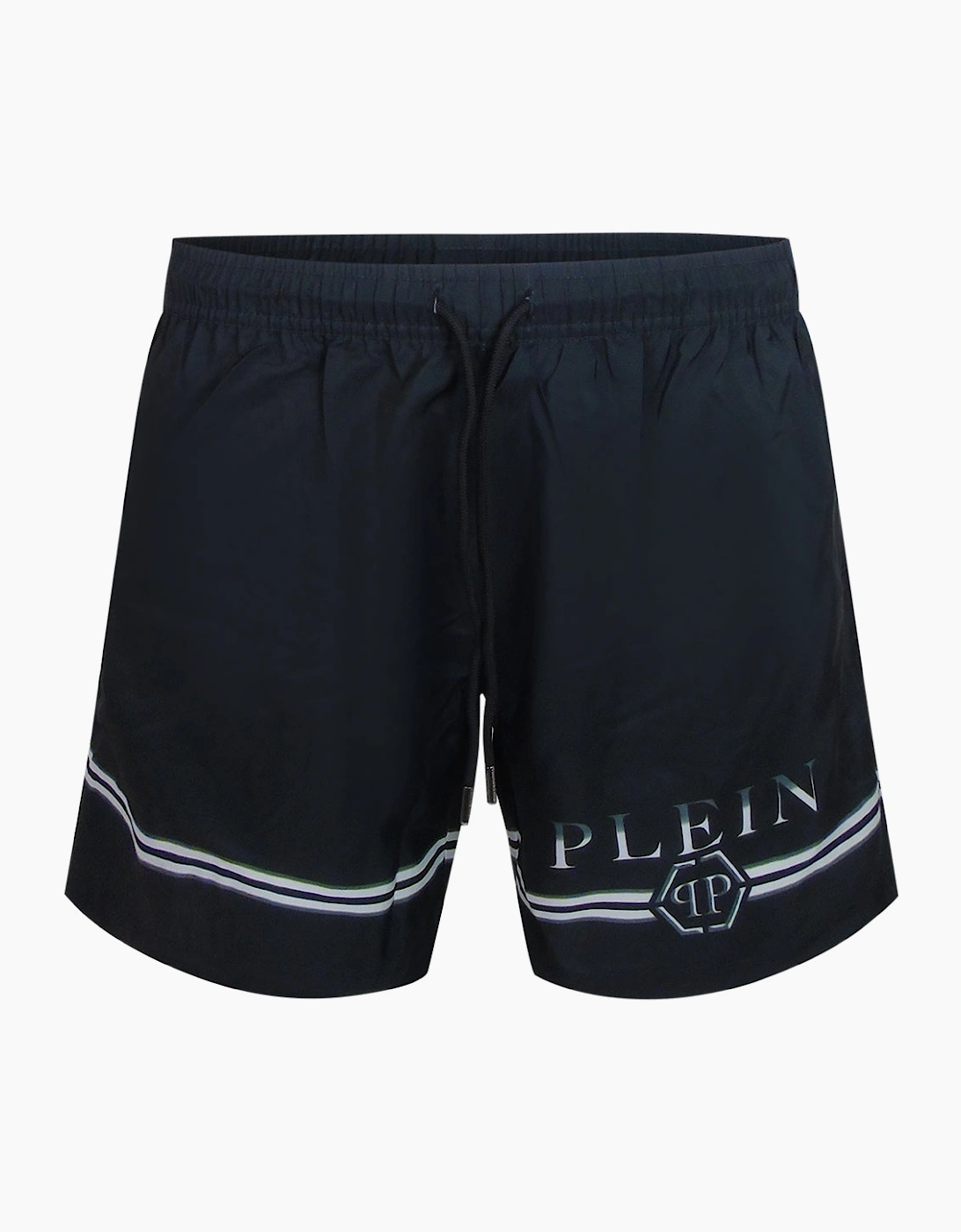 Philipp Plein Striped Design Black Beach Shorts