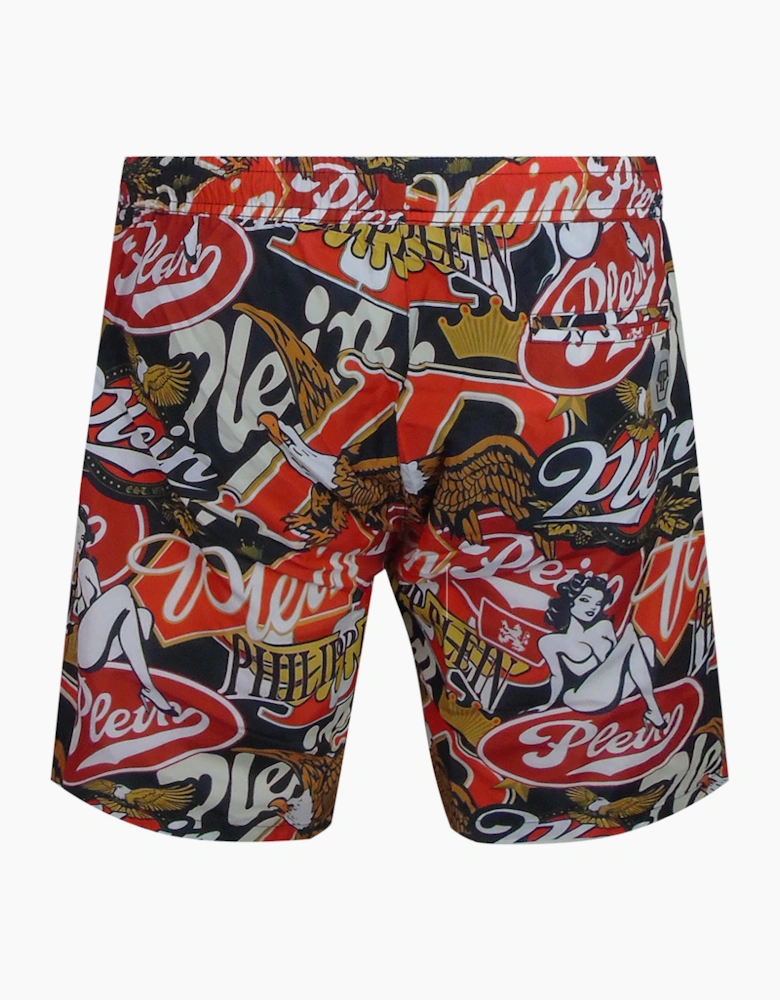 Philipp Plein Eagle Design Long Multicolour Beach Shorts