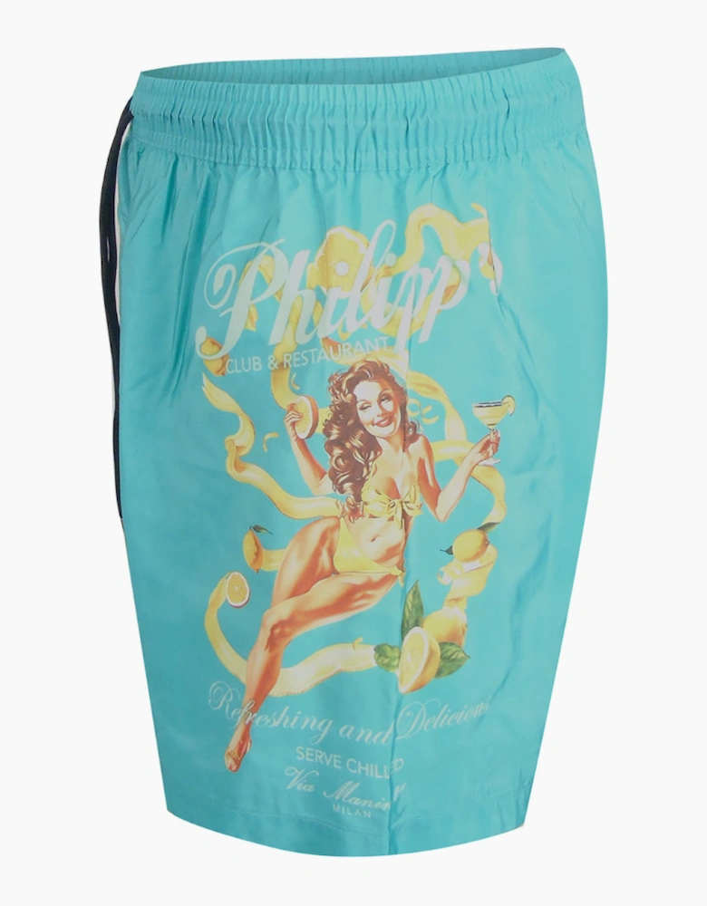 Philipp Plein Pin Up Logo Turquoise Beach Shorts