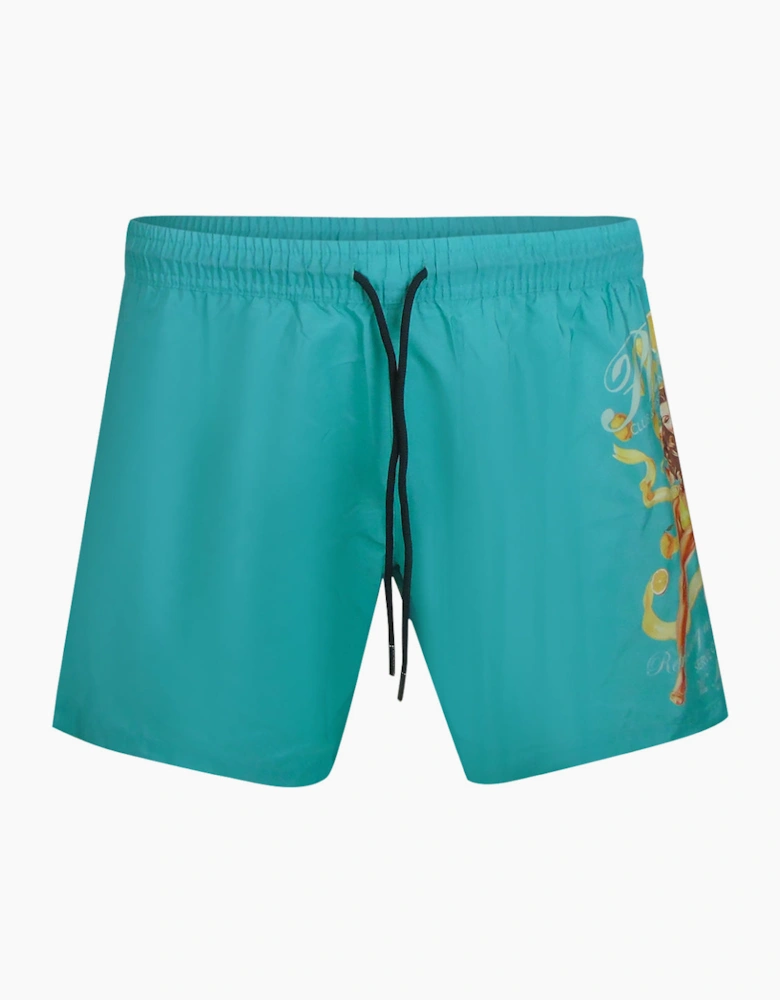 Philipp Plein Pin Up Logo Turquoise Beach Shorts