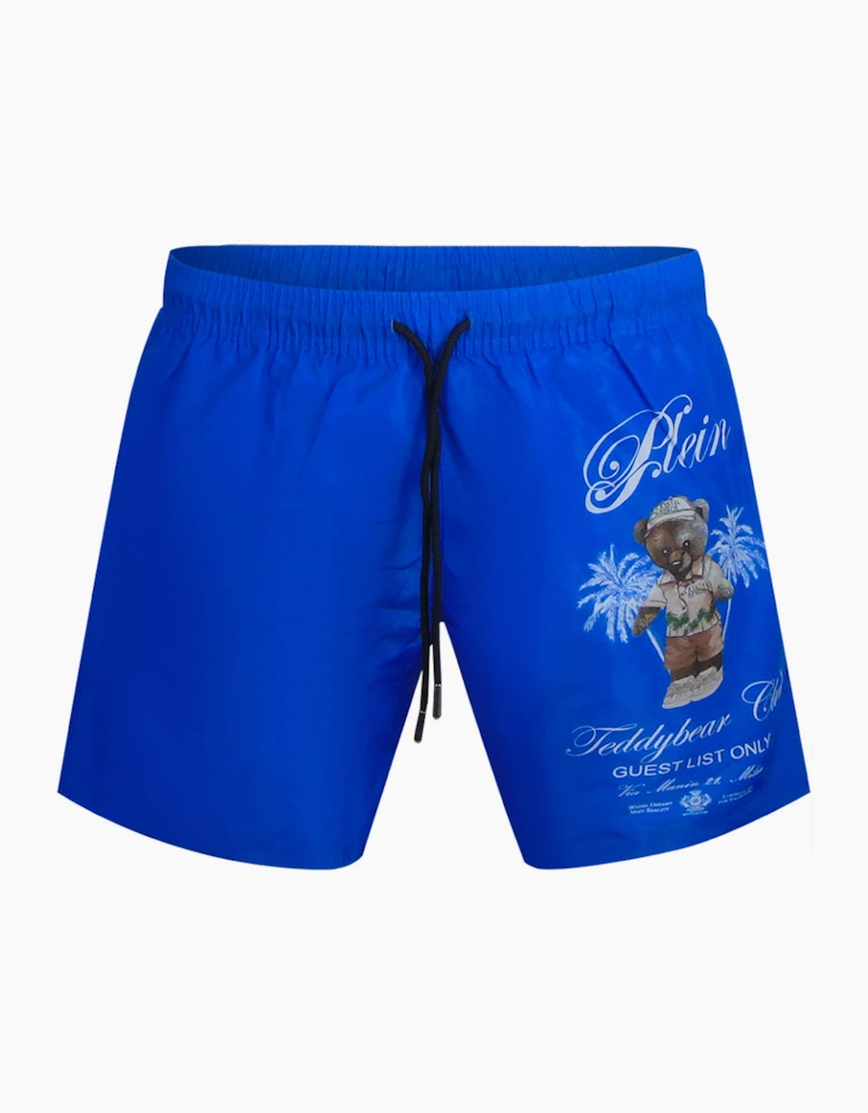 Philipp Plein Teddy Bear Club Logo Blue Beach Shorts