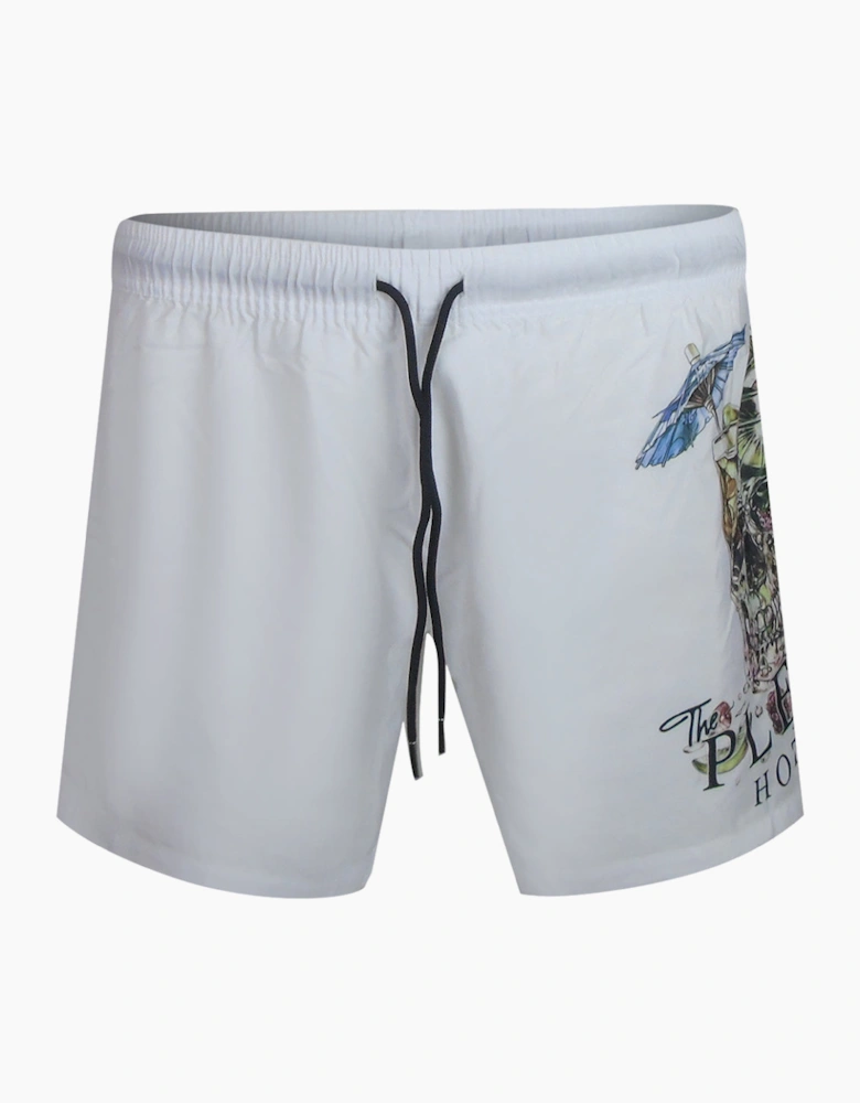 Philipp Plein Hotel Skull Logo White Beach Shorts