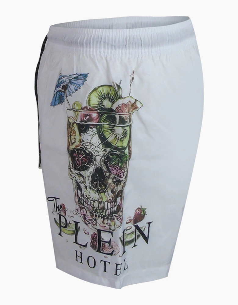 Philipp Plein Hotel Skull Logo White Beach Shorts