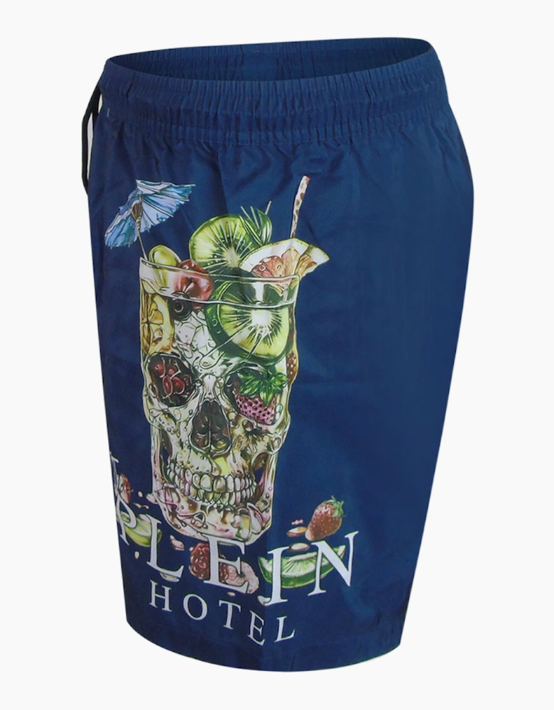 Philipp Plein Plein Hotel Logo Navy Blue Beach Shorts