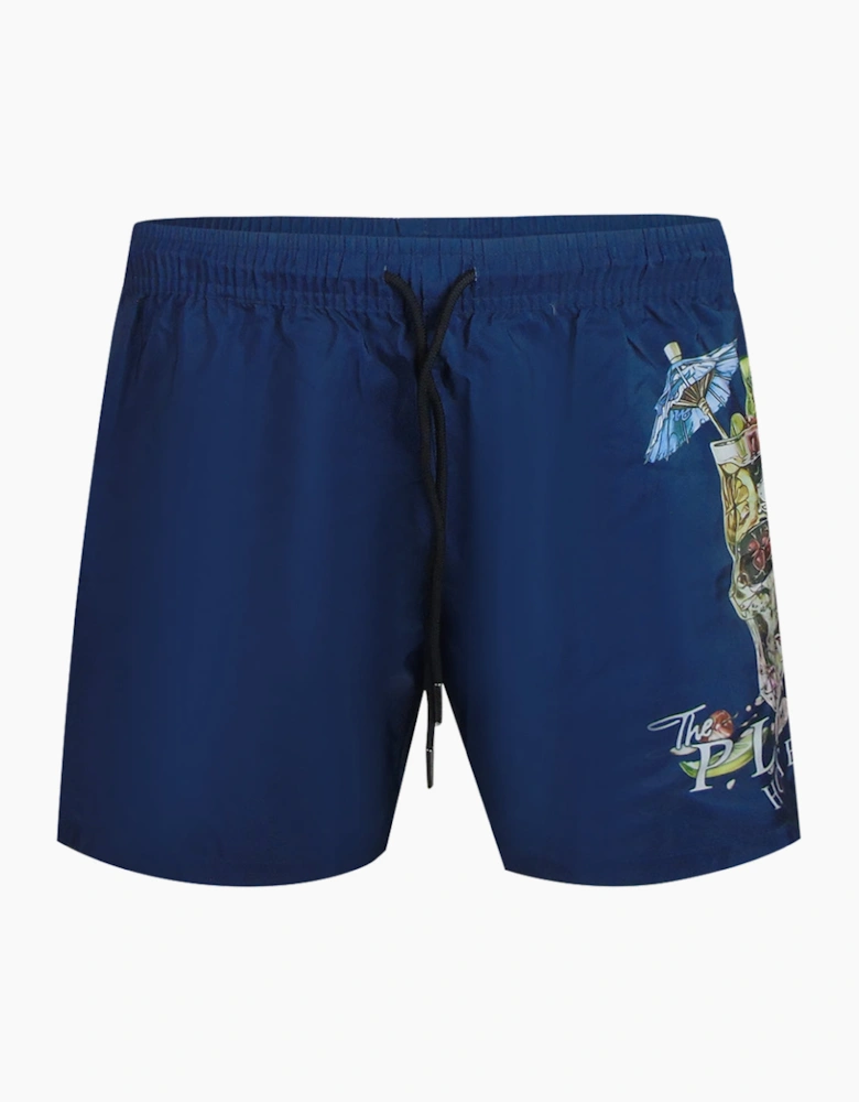 Philipp Plein Plein Hotel Logo Navy Blue Beach Shorts
