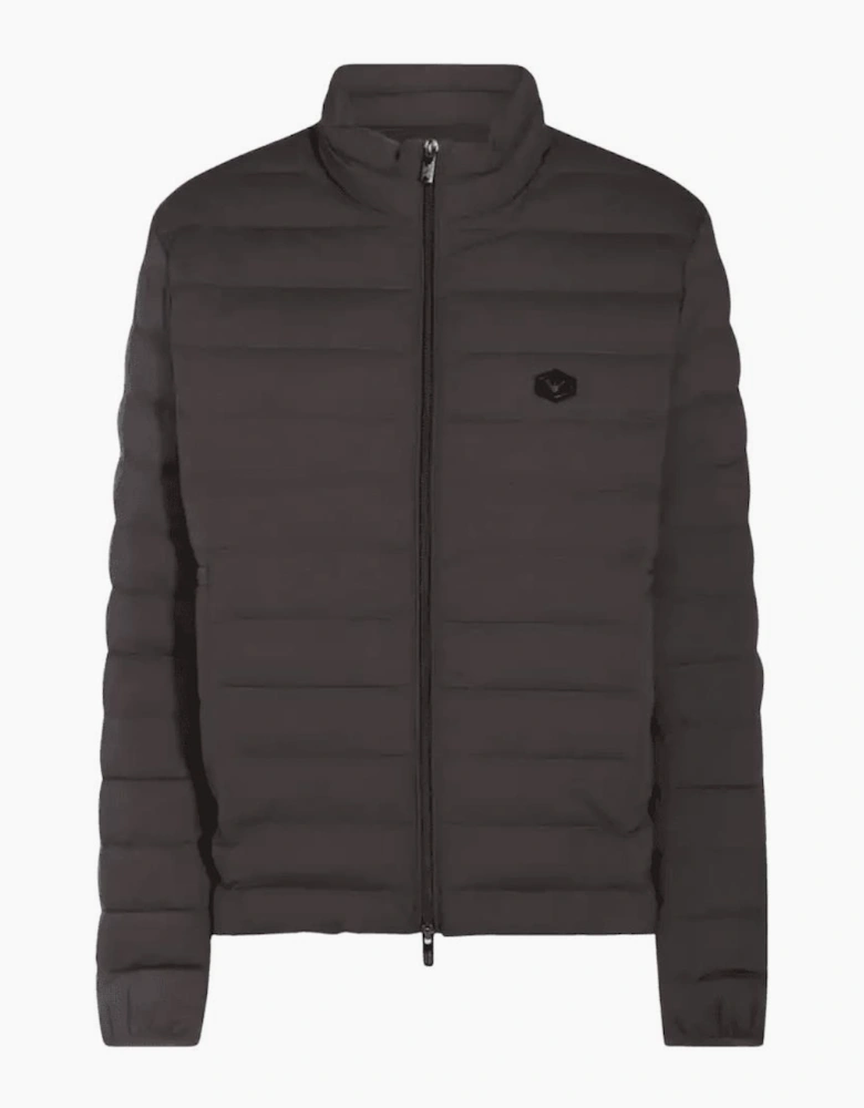 Patch Logo Nylon Quilted Grey Down Jacket