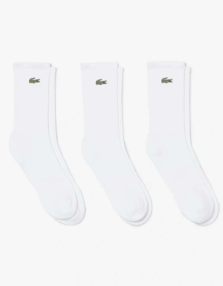 Lacoste Mens 3-Pack Long Ribbed Socks - White 001
