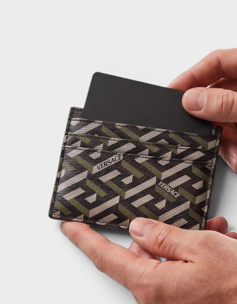 La Greca Signature Card Case Black Kakhi