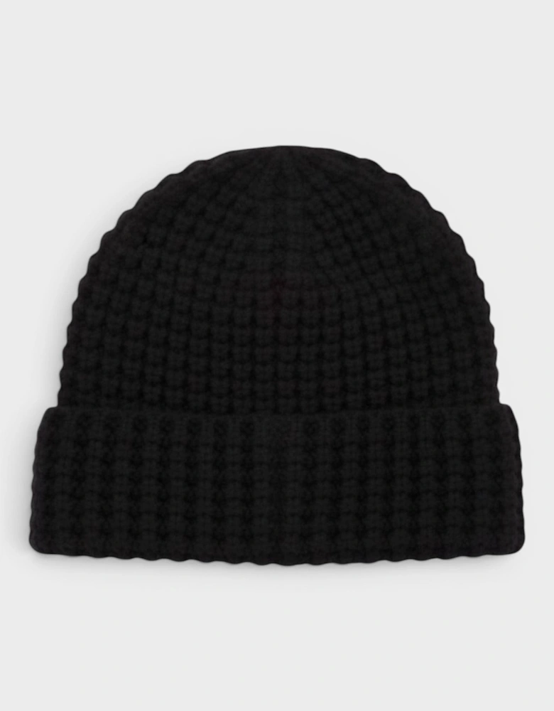 Waffle Knit Beanie Hat Black